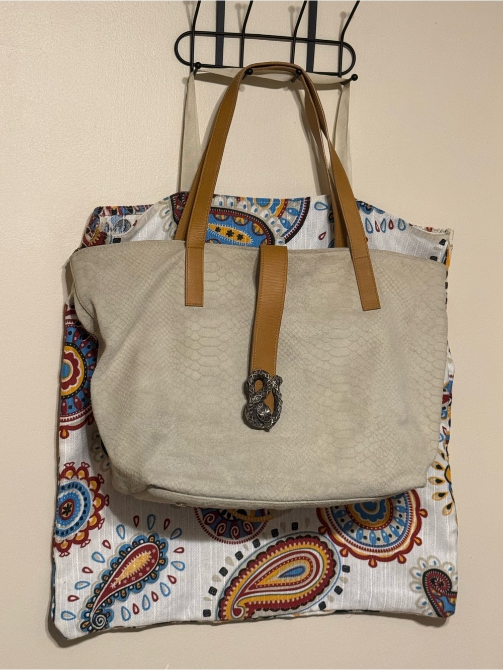 Aphros Capri Italy Python Embossed Tote Bag. Snake Buckle & Dust Bag